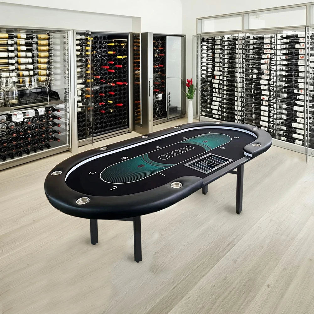 VERSA Foldable Poker Table with LED Lights - 213/240/260cm - Premium Home Game Edition, Multi-Player Layout - Blue&Black