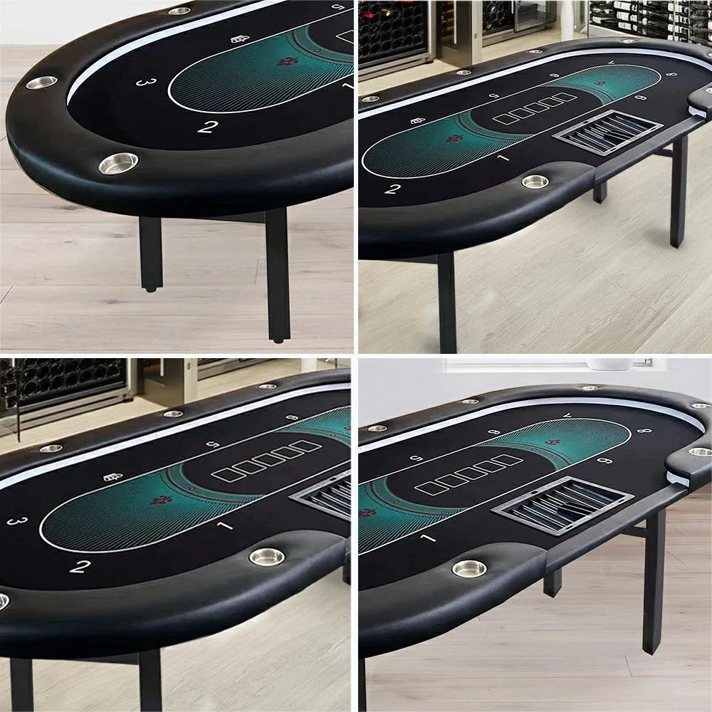 VERSA Foldable Poker Table with LED Lights - 213/240/260cm - Premium Home Game Edition, Multi-Player Layout - Blue&Black