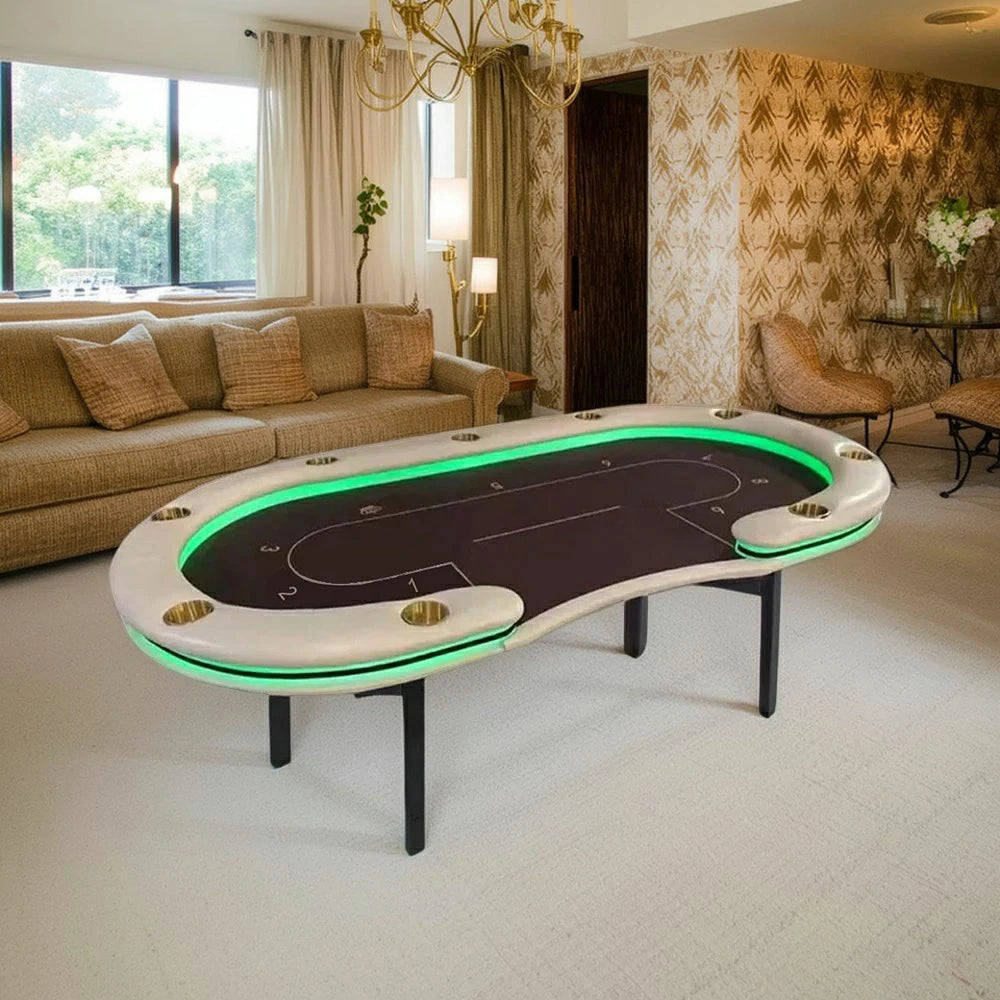 VERSA Foldable Poker Table with LED Lights - 213/240/260cm - Premium Home Game Edition, Multi-Player Layout - Green & Grey