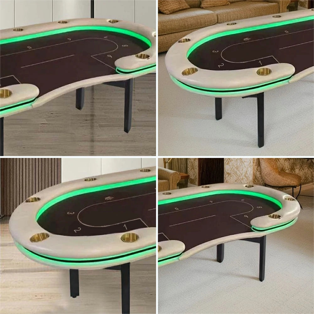 VERSA Foldable Poker Table with LED Lights - 213/240/260cm - Premium Home Game Edition, Multi-Player Layout - Green & Grey