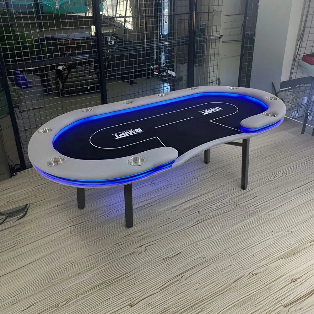 VERSA Foldable Poker Table with LED Lights - 213/240/260cm - Premium Home Game Edition, Multi-Player Layout - Blue&Black