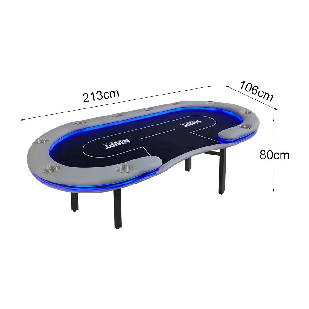 VERSA Foldable Poker Table with LED Lights - 213/240/260cm - Premium Home Game Edition, Multi-Player Layout - Blue&Black