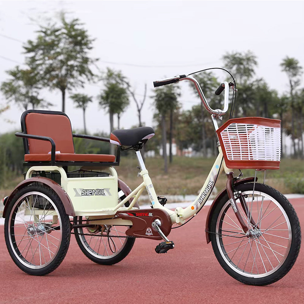 VOLTUS 20 Inches Suspension Fork Foldable 3 Wheels Bike W/ Basket Widened Seat Adult Tricycle