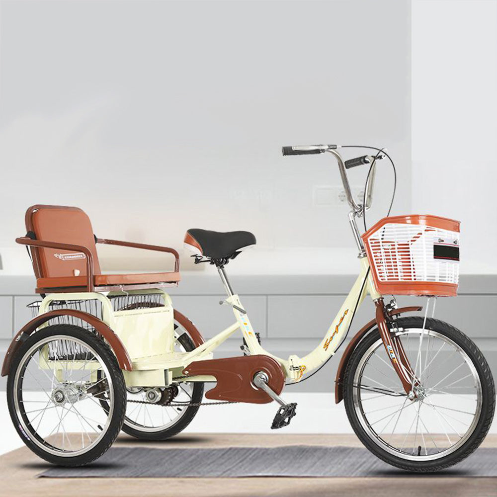 VOLTUS 20 Inches Suspension Fork Foldable 3 Wheels Bike W/ Basket Widened Seat Adult Tricycle