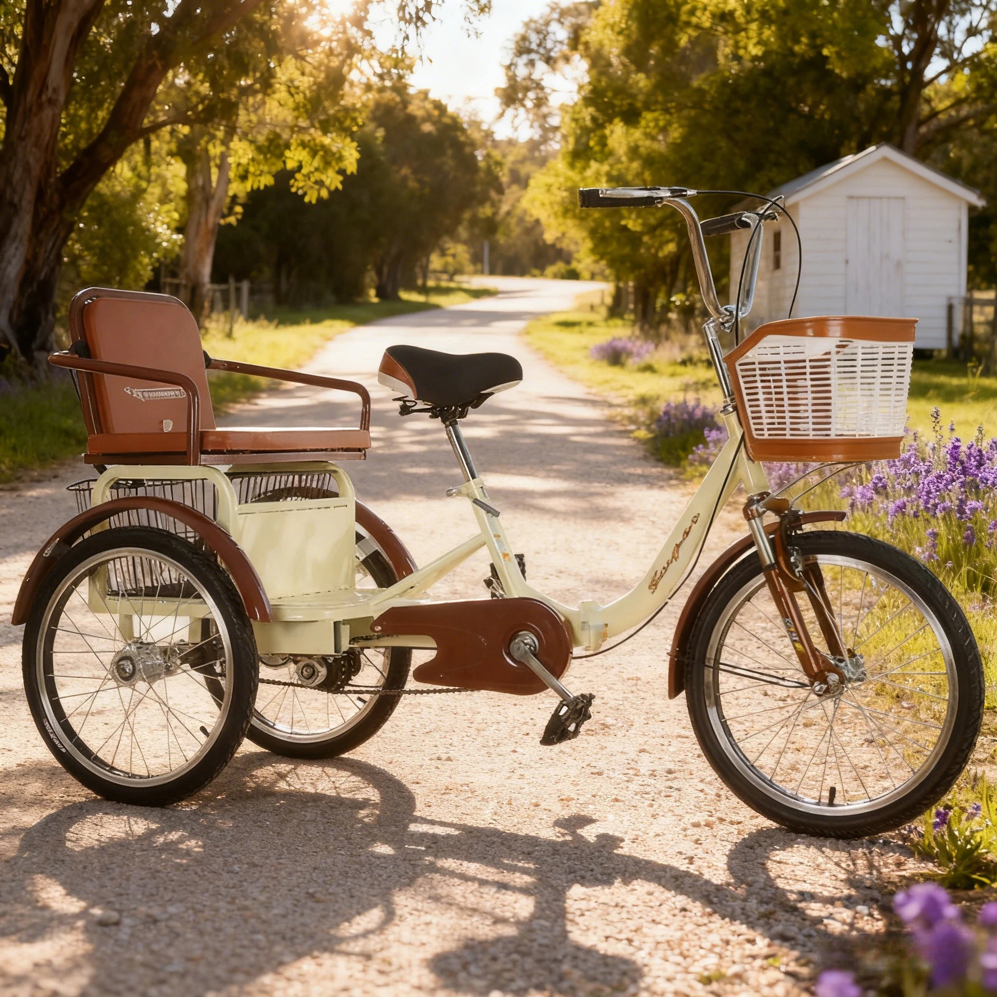 VOLTUS 20 Inches Suspension Fork Foldable 3 Wheels Bike W/ Basket Widened Seat Adult Tricycle