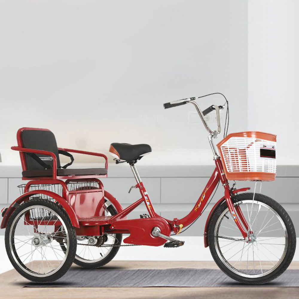 VOLTUS 20 Inches Suspension Fork Foldable 3 Wheels Bike W/ Basket Widened Seat Adult Tricycle