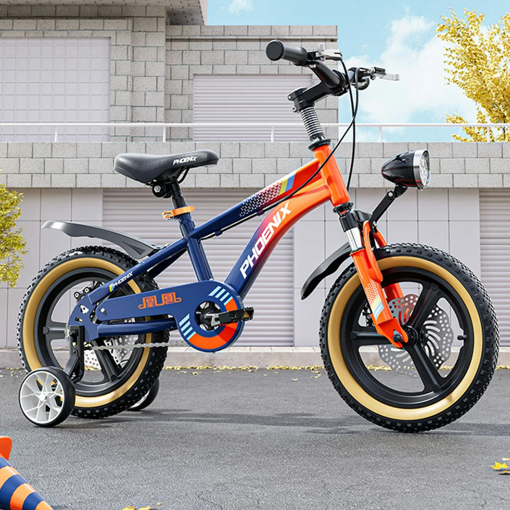VOLTUS 14/18/22 Inch Children's Bicycle Foot Support & Training Wheels Magnesium Alloy Integrated Wheel - Blue&Orange