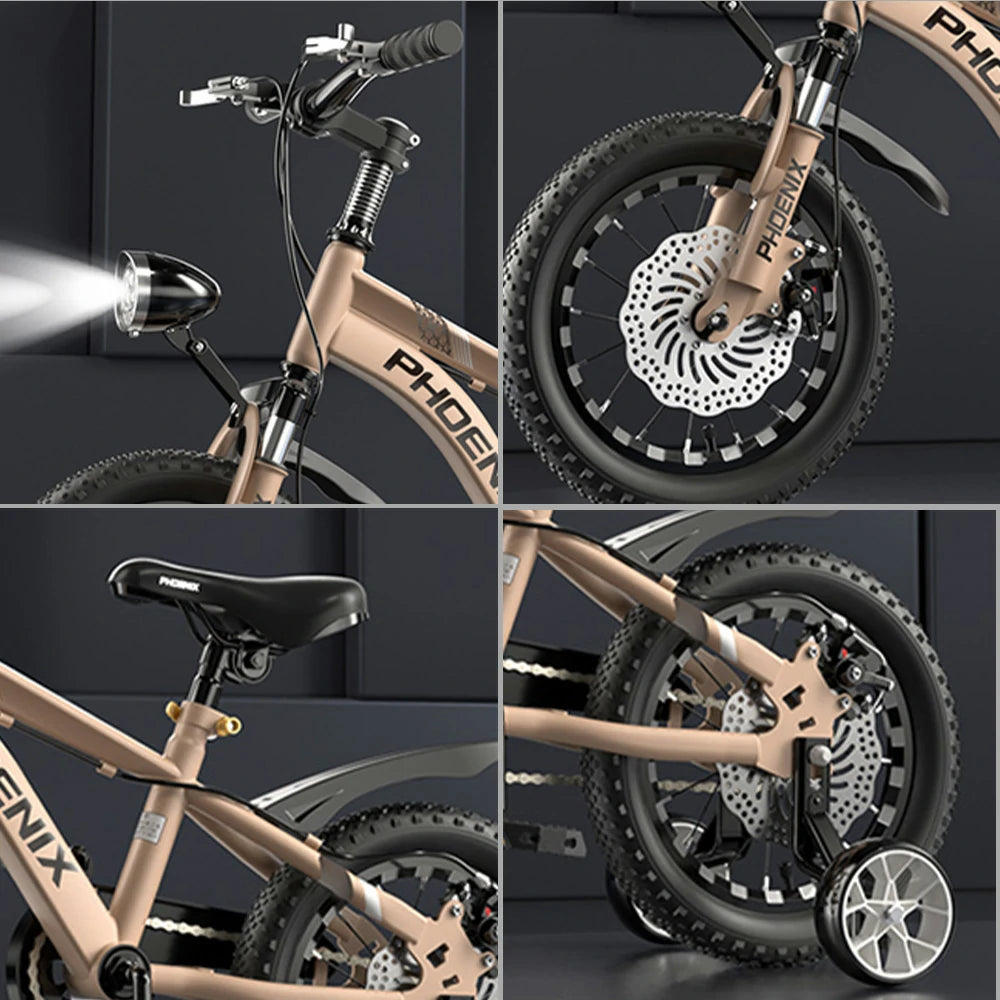 VOLTUS 14/18/22 Inch Children's Bicycle Foot Support & Training Wheels CNC Double-Layer Knife Ring - Golden