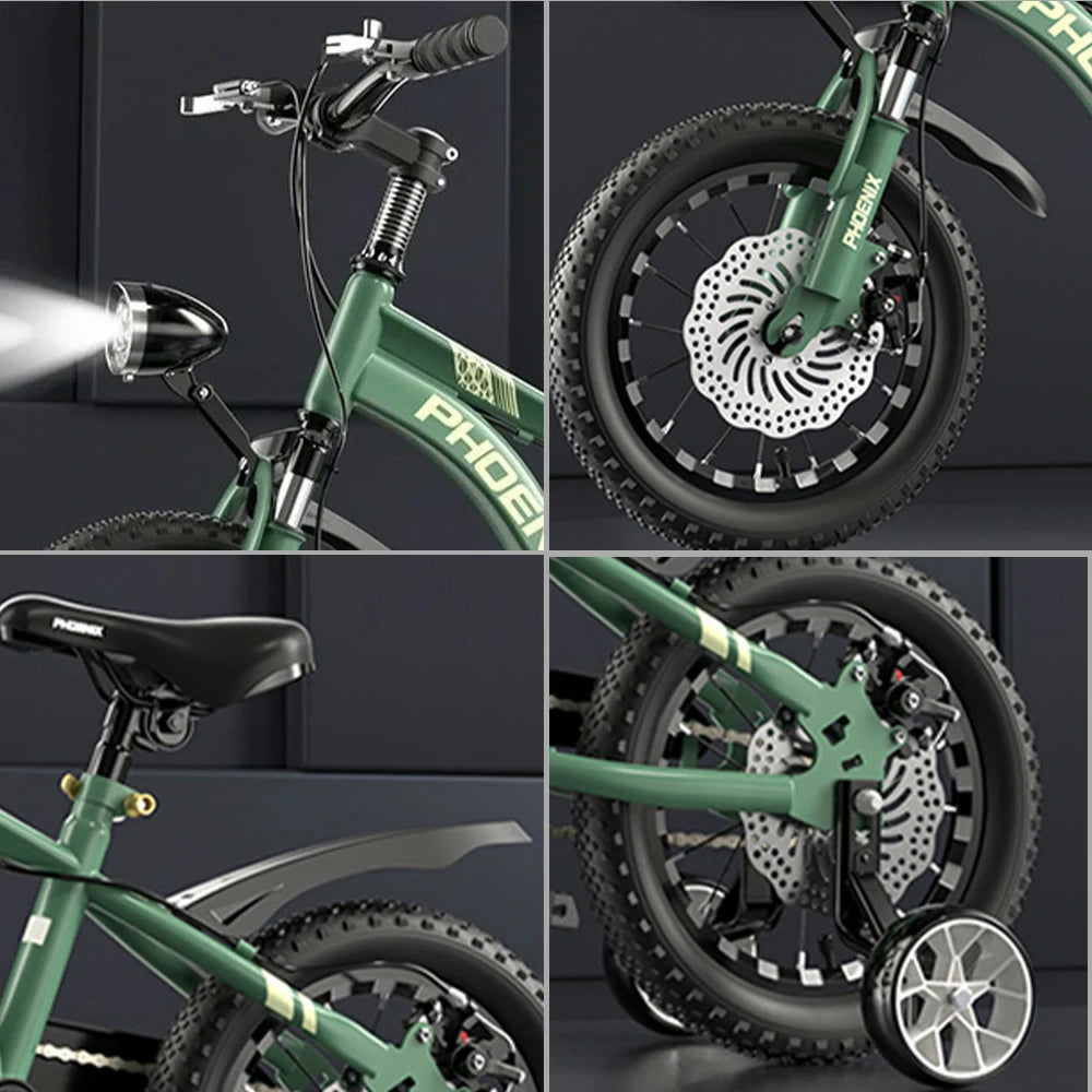 VOLTUS 14/18/22 Inch Children's Bicycle Foot Support & Training Wheels CNC Double-Layer Knife Ring - Green