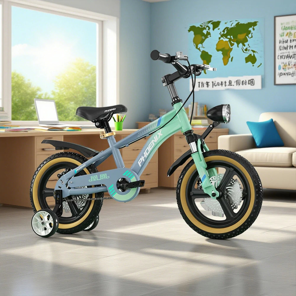 VOLTUS 14/18/22 Inch Children's Bicycle Foot Support & Training Wheels Magnesium Alloy Integrated Wheel - Grey&Green