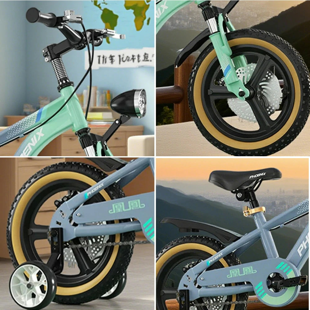 VOLTUS 14/18/22 Inch Children's Bicycle Foot Support & Training Wheels Magnesium Alloy Integrated Wheel - Grey&Green