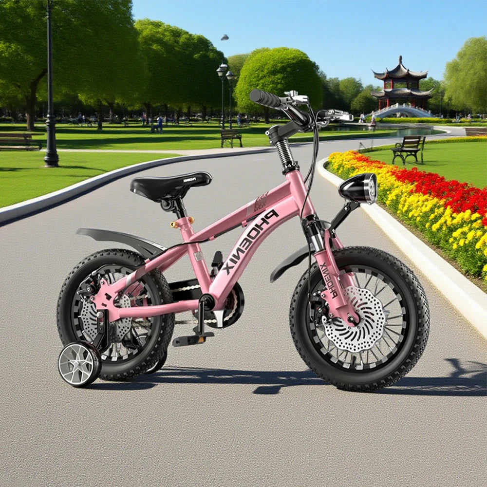 VOLTUS 14/18/22 Inch Children's Bicycle Foot Support & Training Wheels CNC Double-Layer Knife Ring - Pink