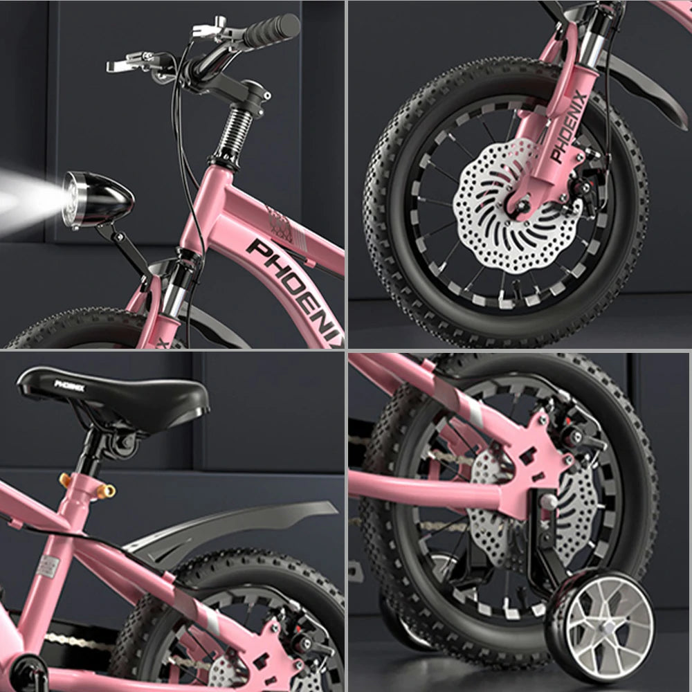 VOLTUS 14/18/22 Inch Children's Bicycle Foot Support & Training Wheels CNC Double-Layer Knife Ring - Pink