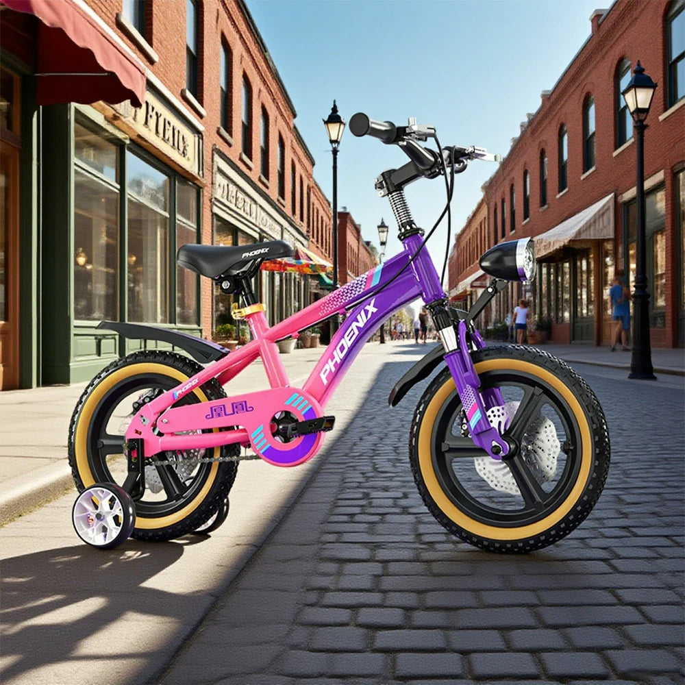 VOLTUS 14/18/22 Inch Children's Bicycle Foot Support & Training Wheels Magnesium Alloy Integrated Wheel - Pink&Purple