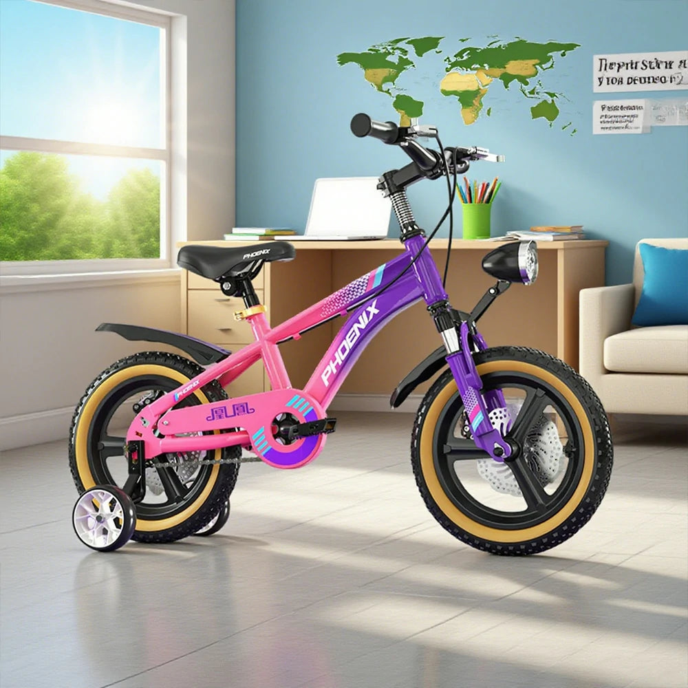 VOLTUS 14/18/22 Inch Children's Bicycle Foot Support & Training Wheels Magnesium Alloy Integrated Wheel - Pink&Purple
