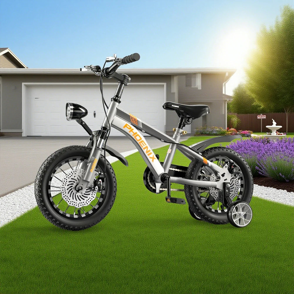 VOLTUS 14/18/22 Inch Children's Bicycle Foot Support & Training Wheels CNC Double-Layer Knife Ring - Silvery