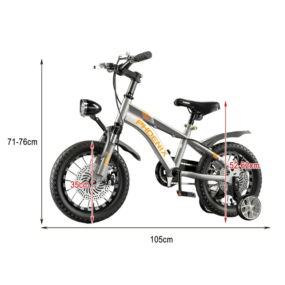 VOLTUS 14/18/22 Inch Children's Bicycle Foot Support & Training Wheels CNC Double-Layer Knife Ring - Silvery