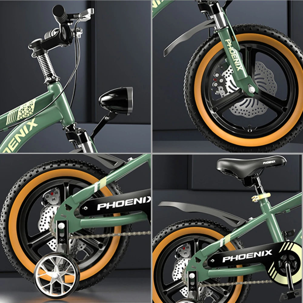 VOLTUS 14/18/22 Inch Children's Bicycle Foot Support & Training Wheels Upgraded Magnesium Alloy Integrated Wheel - Green