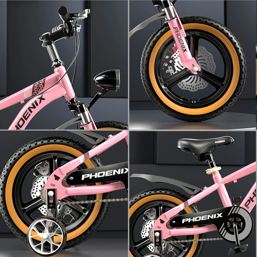 VOLTUS 14/18/22 Inch Children's Bicycle Foot Support & Training Wheels Upgraded Magnesium Alloy Integrated Wheel - Pink