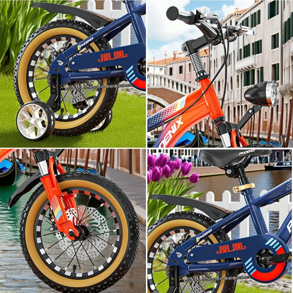 VOLTUS 14/18/22 Inch Children's Bicycle Foot Support & Training Wheels Magnesium Alloy Integrated Wheel CNC Double-Layer Knife Ring - Blue&Orange