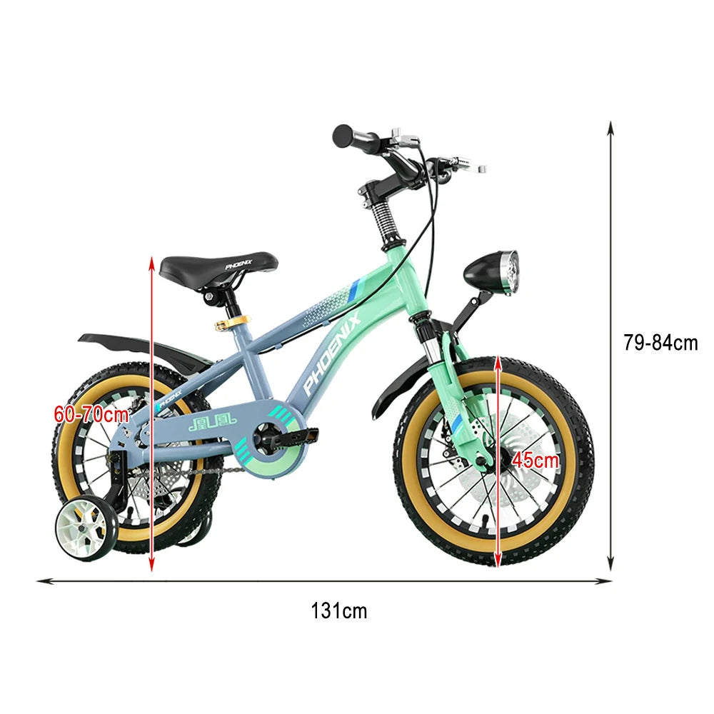 VOLTUS 14/18/22 Inch Children's Bicycle Foot Support & Training Wheels Magnesium Alloy Integrated Wheel CNC Double-Layer Knife Ring - Grey&Green