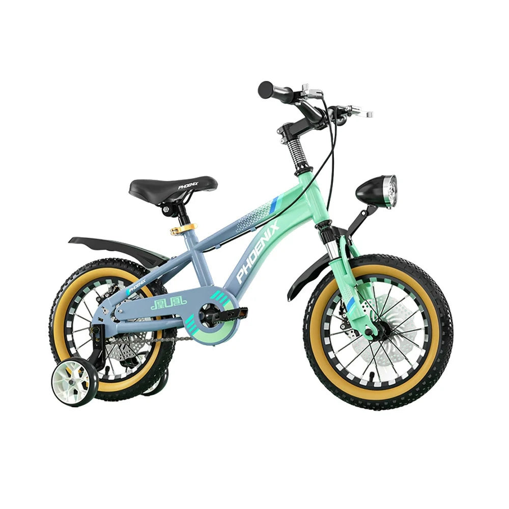 VOLTUS 14/18/22 Inch Children's Bicycle Foot Support & Training Wheels Magnesium Alloy Integrated Wheel CNC Double-Layer Knife Ring - Grey&Green