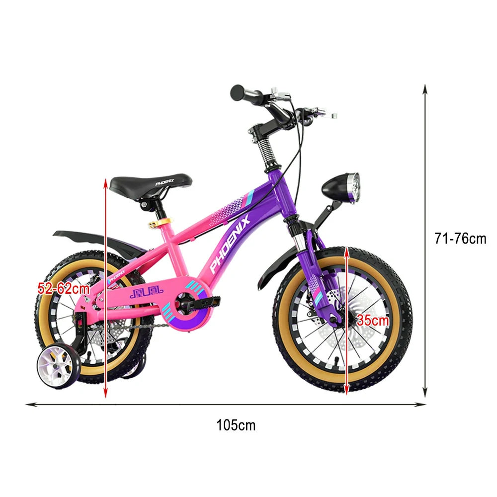 VOLTUS 14/18/22 Inch Children's Bicycle Foot Support & Training Wheels Magnesium Alloy Integrated Wheel CNC Double-Layer Knife Ring - Pink&Purple