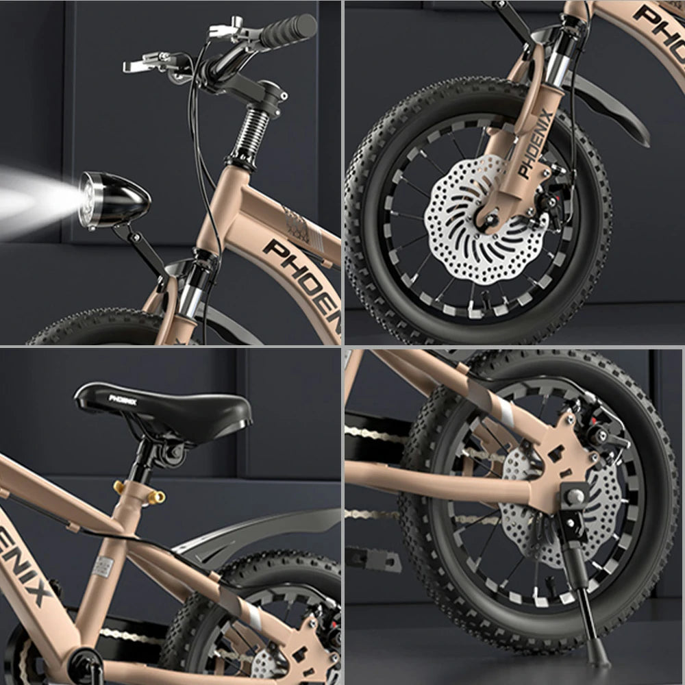 VOLTUS 14/18/22 Inch Children's Bicycle Foot Support & Training Wheels CNC Double-Layer Knife Ring - Golden