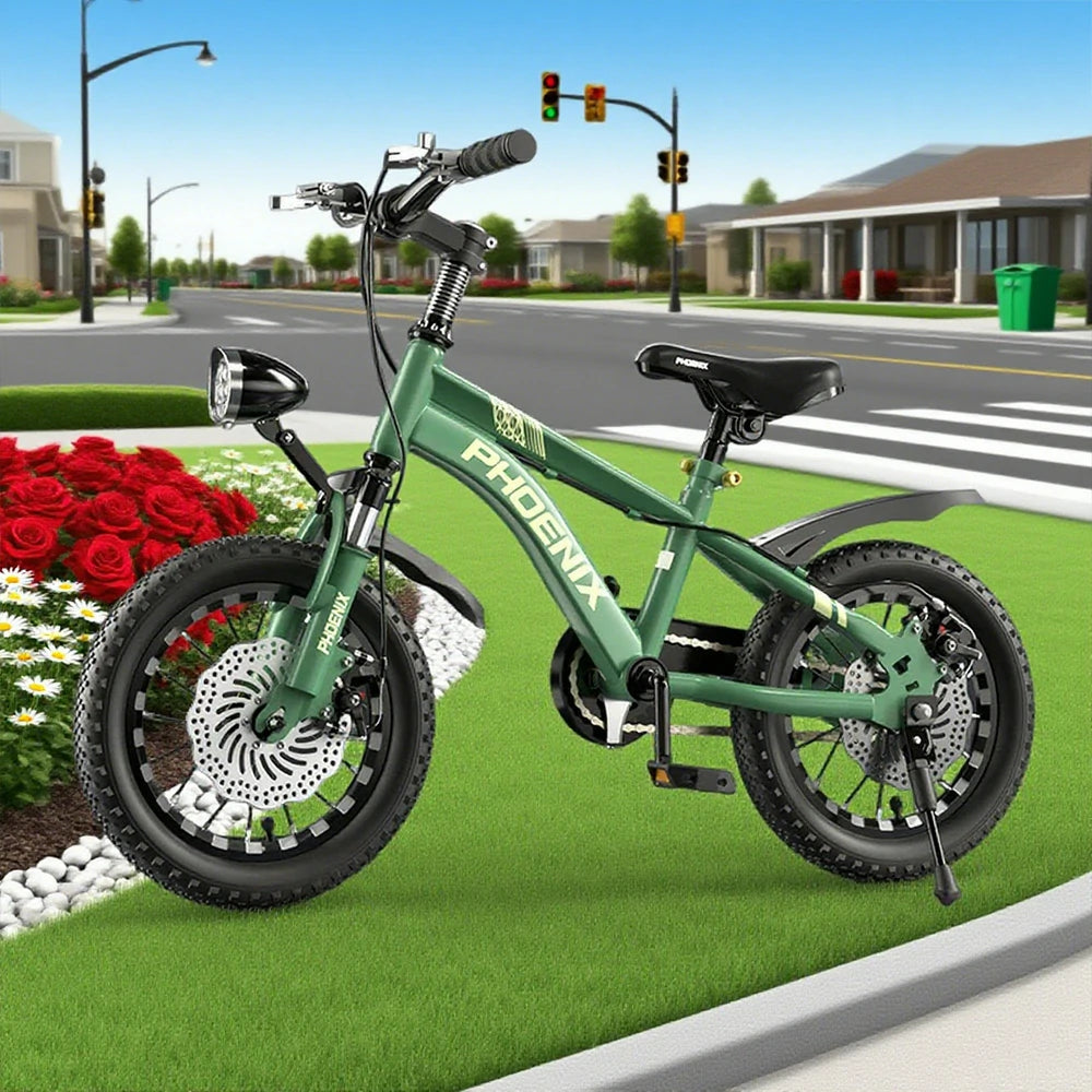 VOLTUS 14/18/22 Inch Children's Bicycle Foot Support & Training Wheels CNC Double-Layer Knife Ring - Green