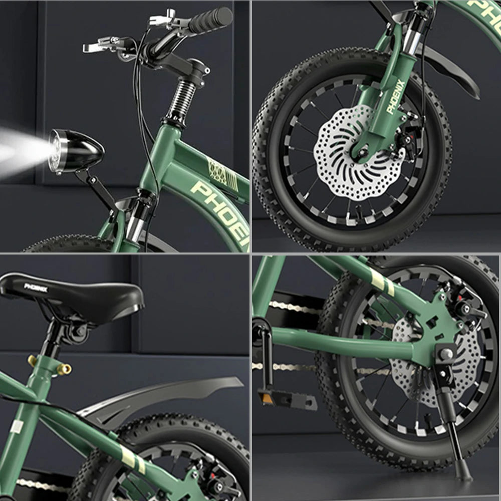 VOLTUS 14/18/22 Inch Children's Bicycle Foot Support & Training Wheels CNC Double-Layer Knife Ring - Green