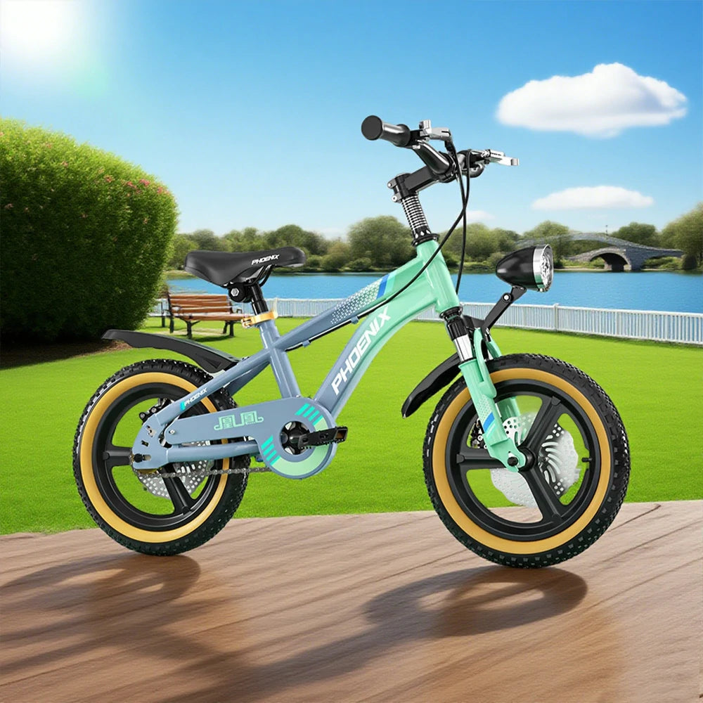 VOLTUS 14/18/22 Inch Children's Bicycle Foot Support & Training Wheels Magnesium Alloy Integrated Wheel - Grey&Green