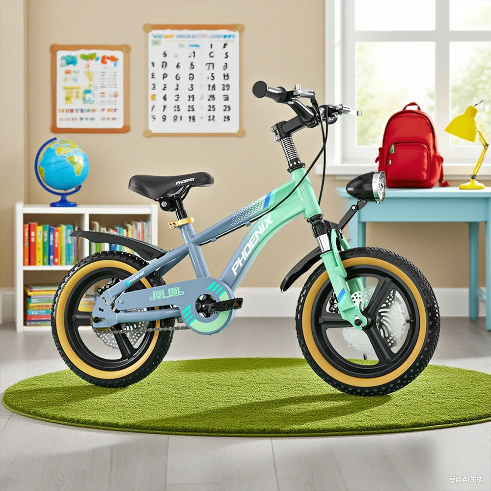 VOLTUS 14/18/22 Inch Children's Bicycle Foot Support & Training Wheels Magnesium Alloy Integrated Wheel - Grey&Green