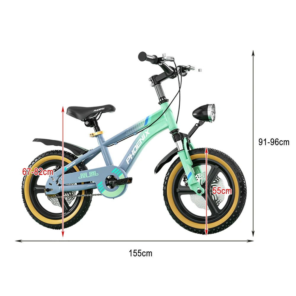 VOLTUS 14/18/22 Inch Children's Bicycle Foot Support & Training Wheels Magnesium Alloy Integrated Wheel - Grey&Green