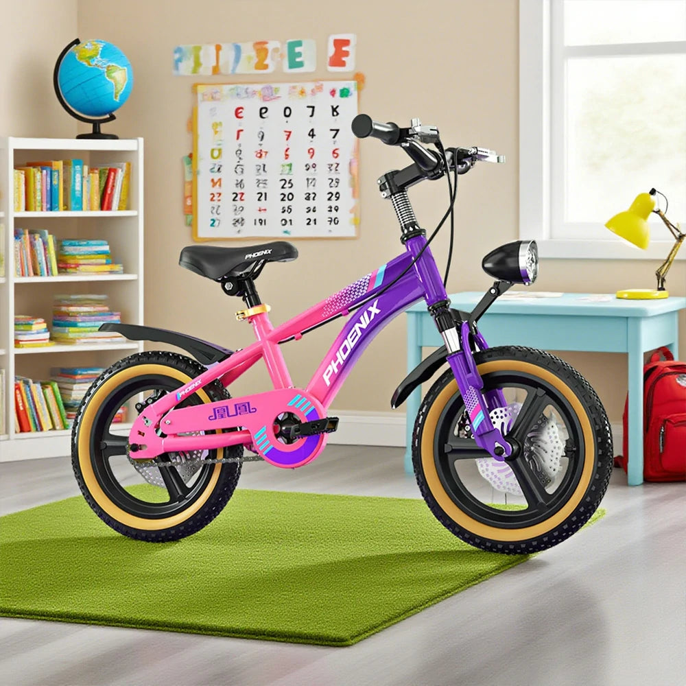 VOLTUS 14/18/22 Inch Children's Bicycle Foot Support & Training Wheels Magnesium Alloy Integrated Wheel - Pink&Purple