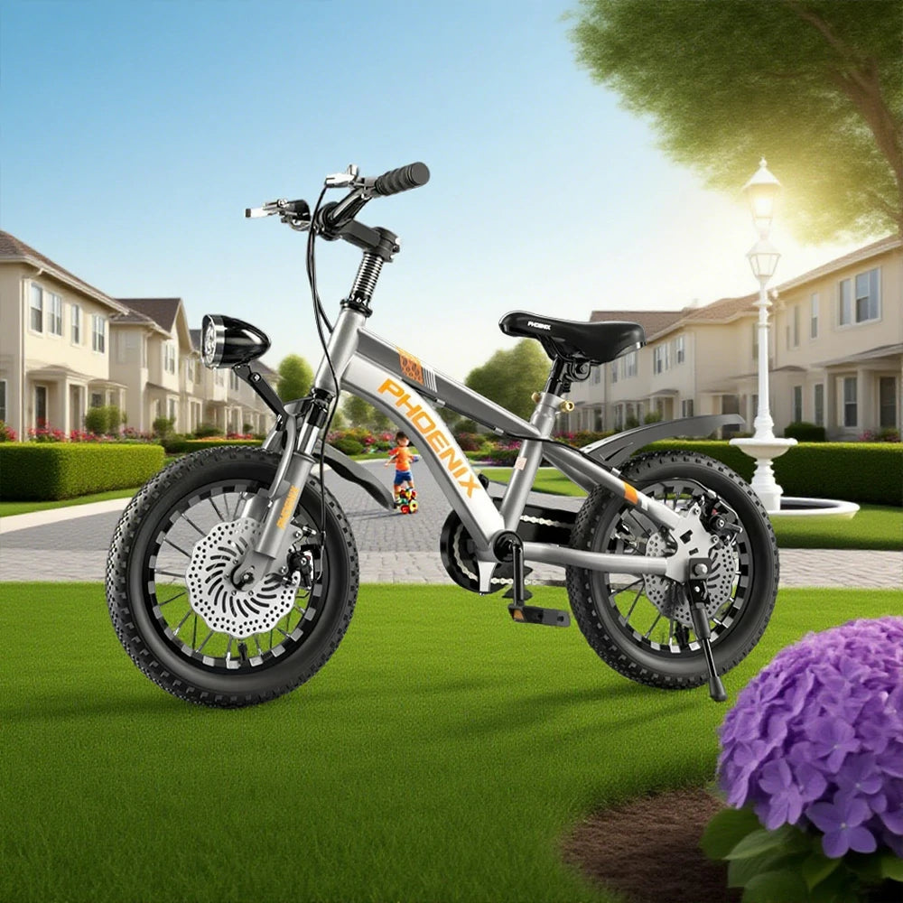 VOLTUS 14/18/22 Inch Children's Bicycle Foot Support & Training Wheels CNC Double-Layer Knife Ring - Silvery