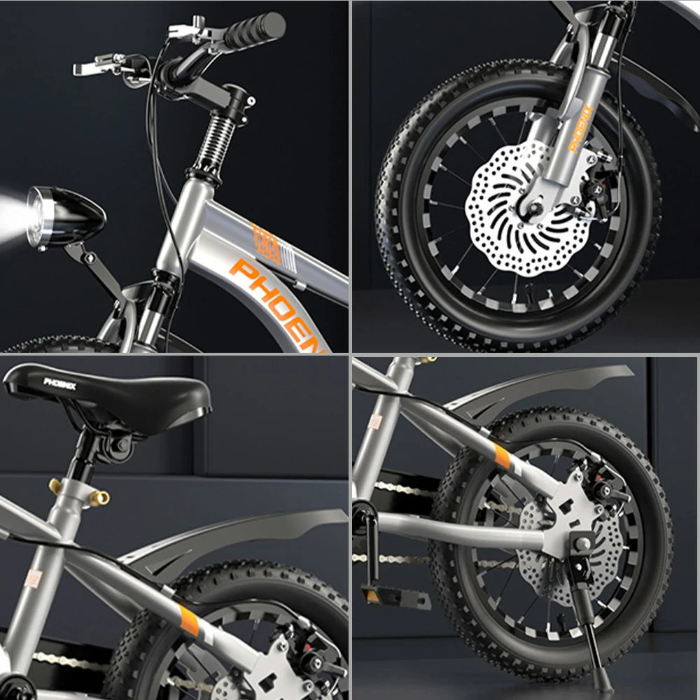 VOLTUS 14/18/22 Inch Children's Bicycle Foot Support & Training Wheels CNC Double-Layer Knife Ring - Silvery