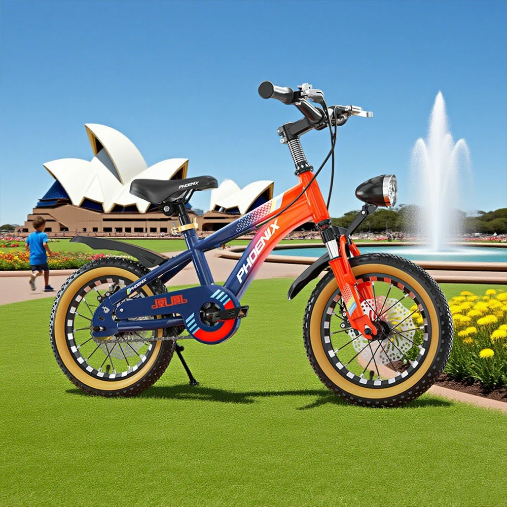 VOLTUS 14/18/22 Inch Children's Bicycle Foot Support & Training Wheels Magnesium Alloy Integrated Wheel CNC Double-Layer Knife Ring - Blue&Orange