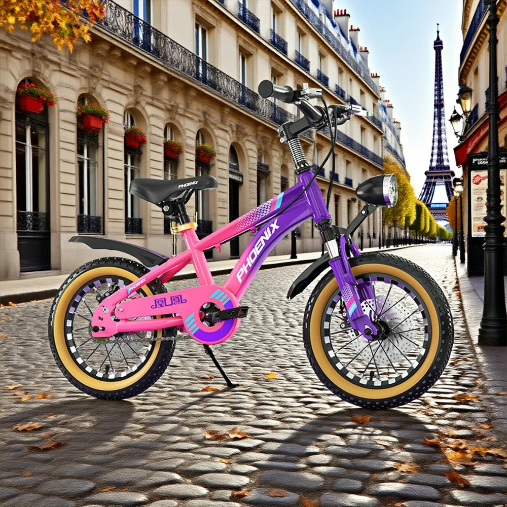 VOLTUS 14/18/22 Inch Children's Bicycle Foot Support & Training Wheels Magnesium Alloy Integrated Wheel CNC Double-Layer Knife Ring - Pink&Purple