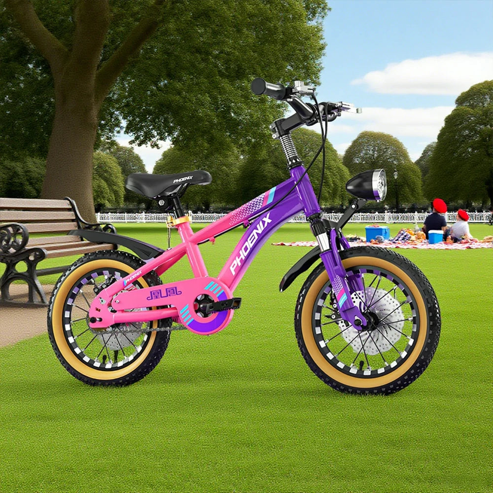 VOLTUS 14/18/22 Inch Children's Bicycle Foot Support & Training Wheels Magnesium Alloy Integrated Wheel CNC Double-Layer Knife Ring - Pink&Purple