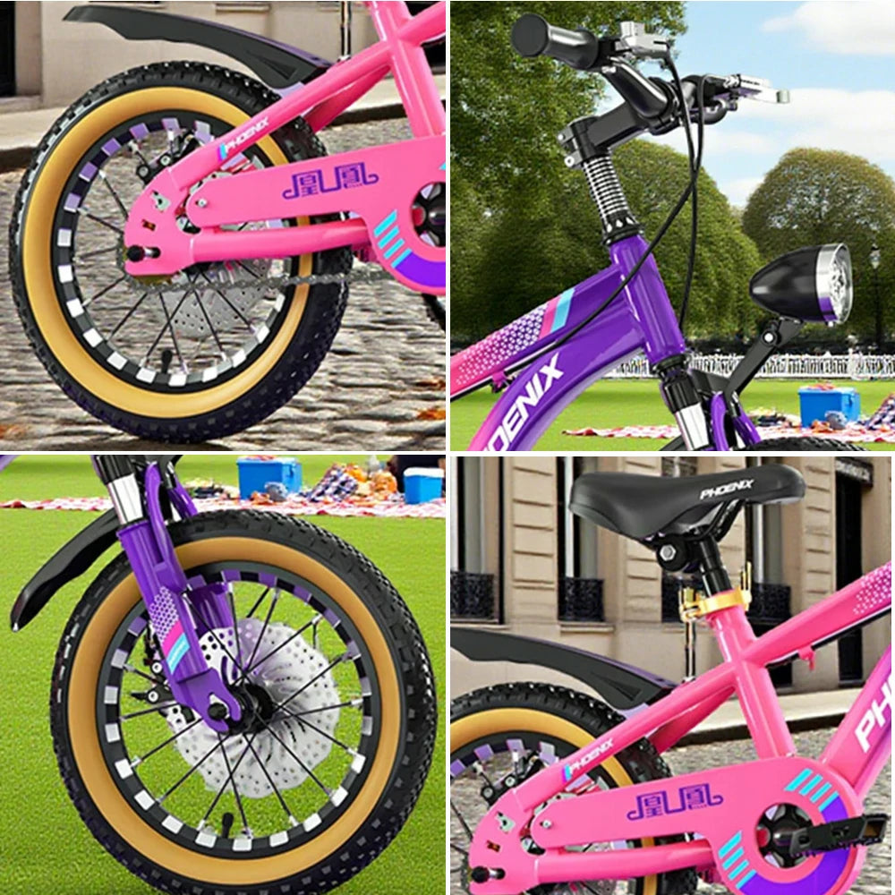 VOLTUS 14/18/22 Inch Children's Bicycle Foot Support & Training Wheels Magnesium Alloy Integrated Wheel CNC Double-Layer Knife Ring - Pink&Purple