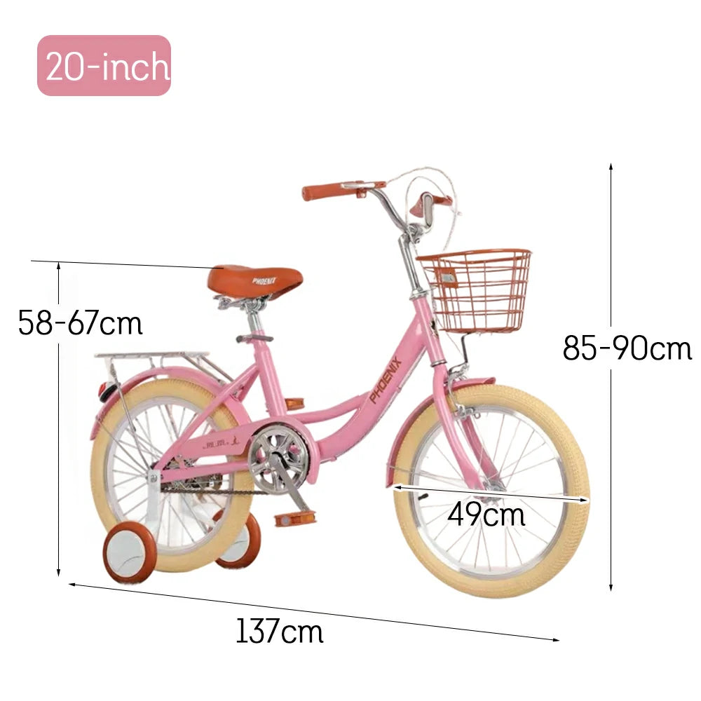 VOLTUS 16/20/22 Kids' Princess Bike - Standard & Training Wheel Options, Comfortable Seat, Safety Design - Pink