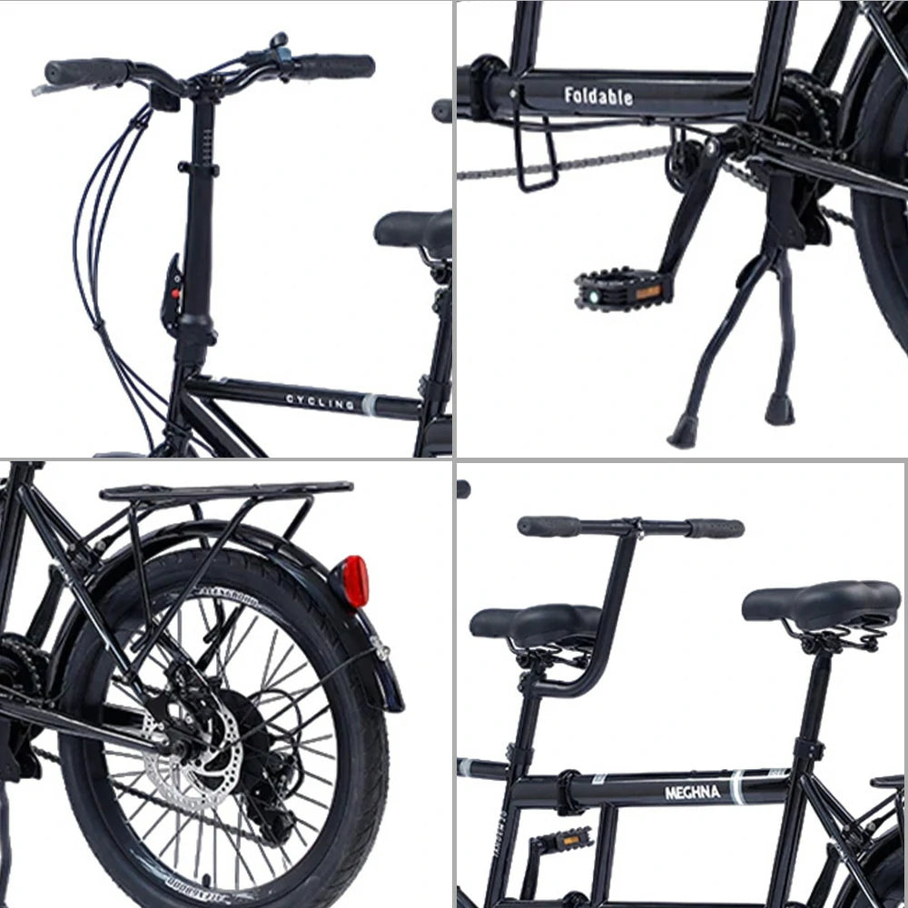 VOLTUS 2-Person Folding Bicycle 20 Inch Variable Speed - Black/Orange/White