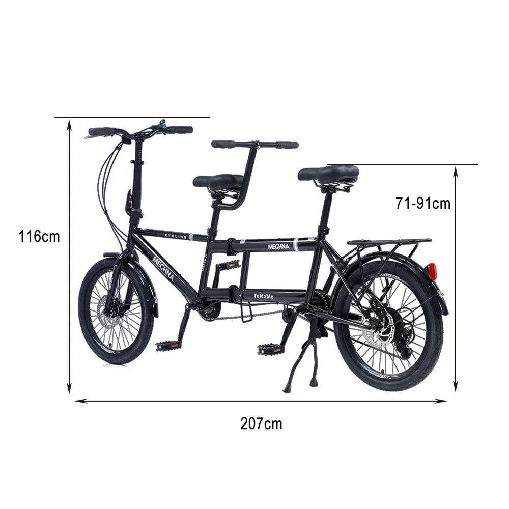 VOLTUS 2-Person Folding Bicycle 20 Inch Variable Speed - Black/Orange/White