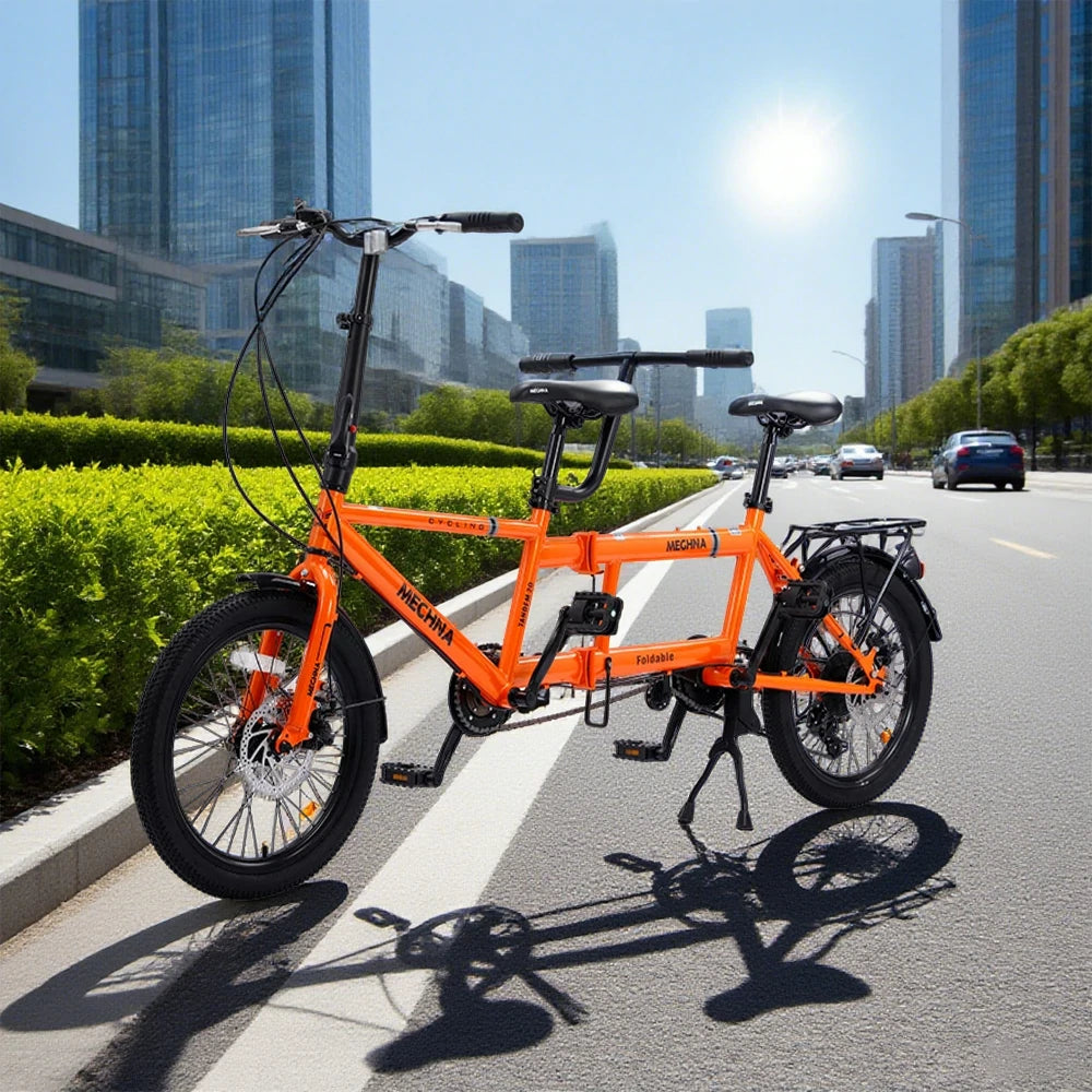 VOLTUS 2-Person Folding Bicycle 20 Inch Variable Speed - Black/Orange/White