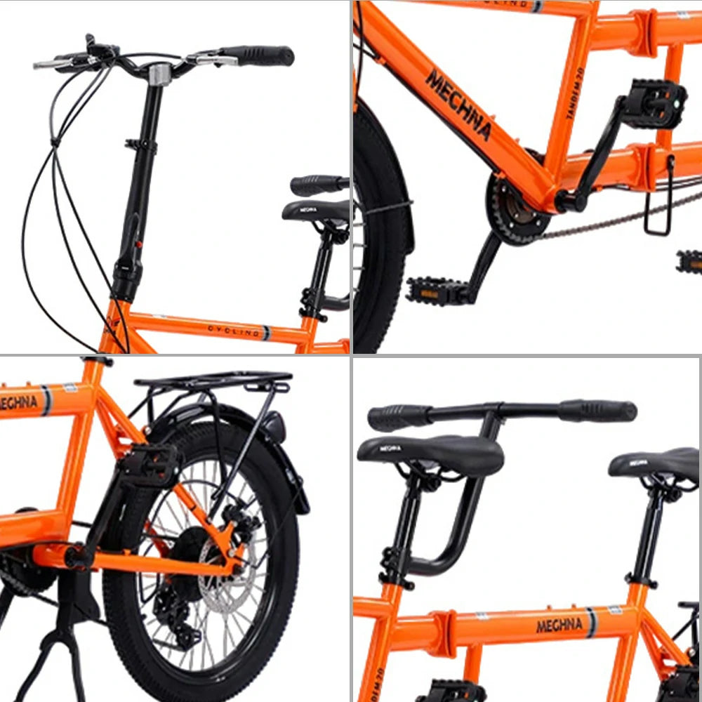 VOLTUS 2-Person Folding Bicycle 20 Inch Variable Speed - Black/Orange/White