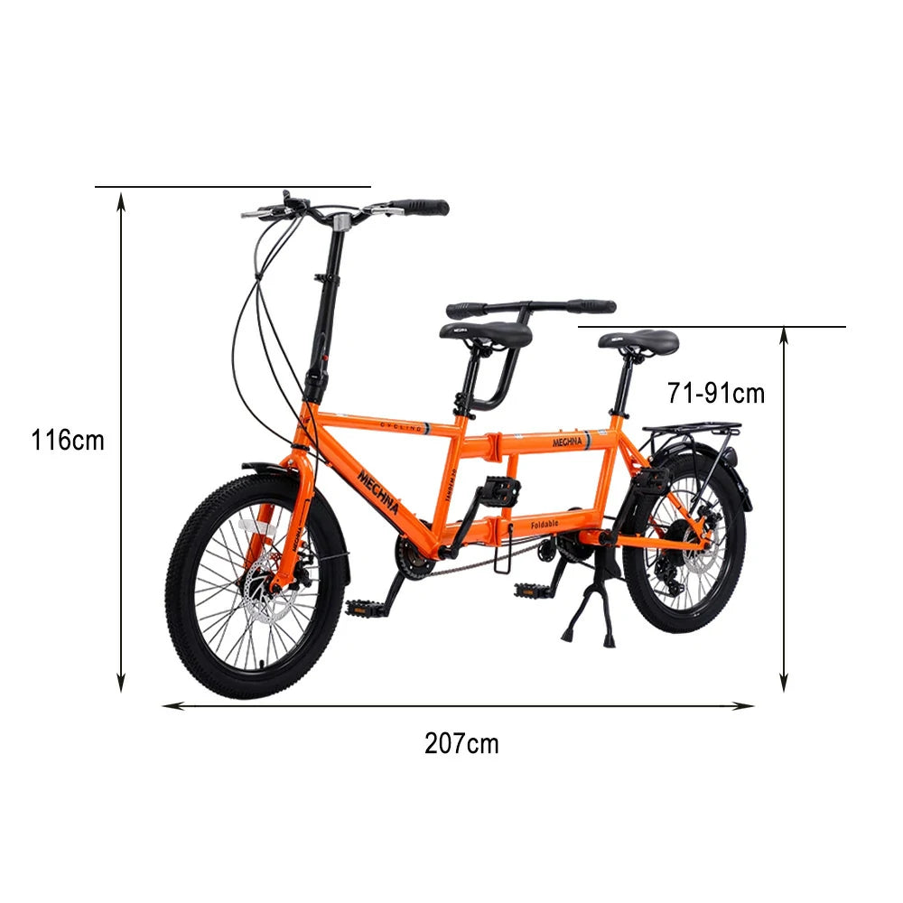 VOLTUS 2-Person Folding Bicycle 20 Inch Variable Speed - Black/Orange/White