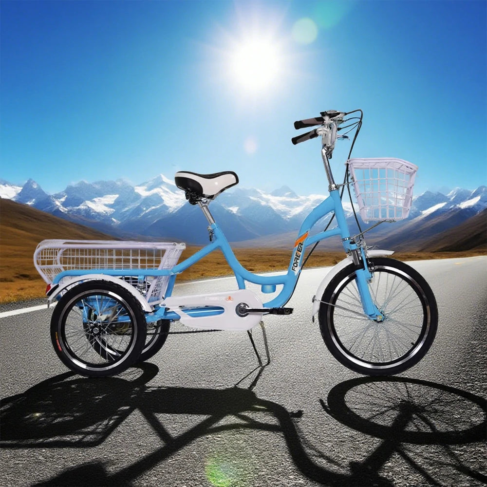 VOLTUS Adult Three Wheel Bicycle Variable Speed Upgraded Seat Comfort Tire Reinforcement-Red/Blue/Silvery