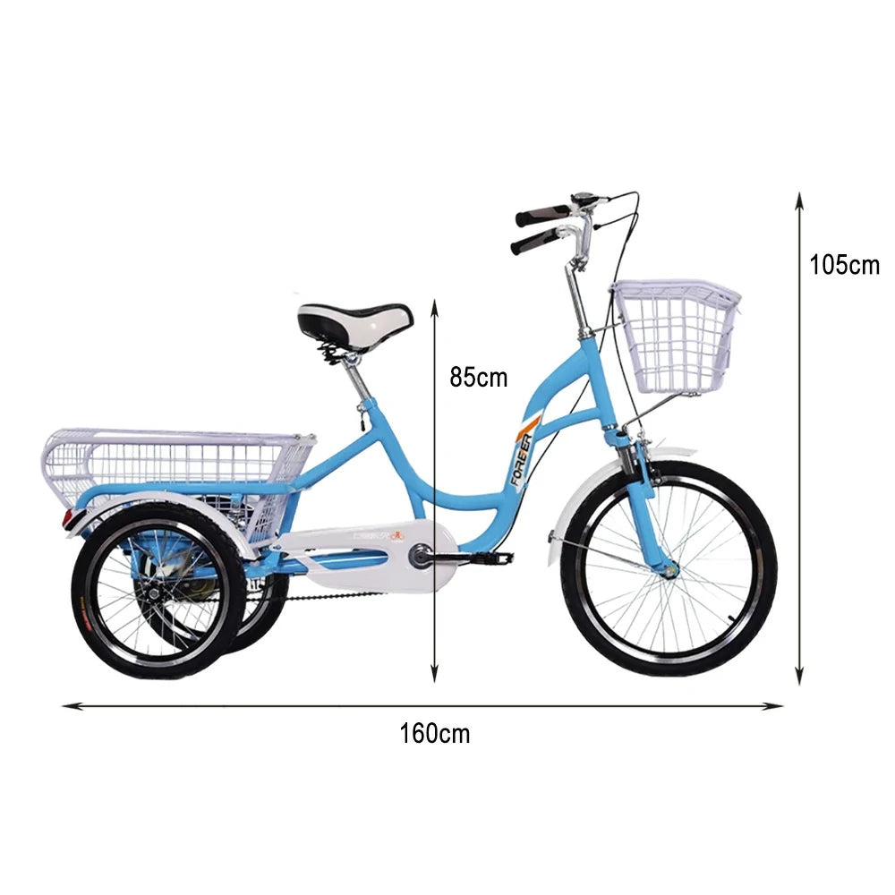 VOLTUS Adult Three Wheel Bicycle Variable Speed Upgraded Seat Comfort Tire Reinforcement-Red/Blue/Silvery