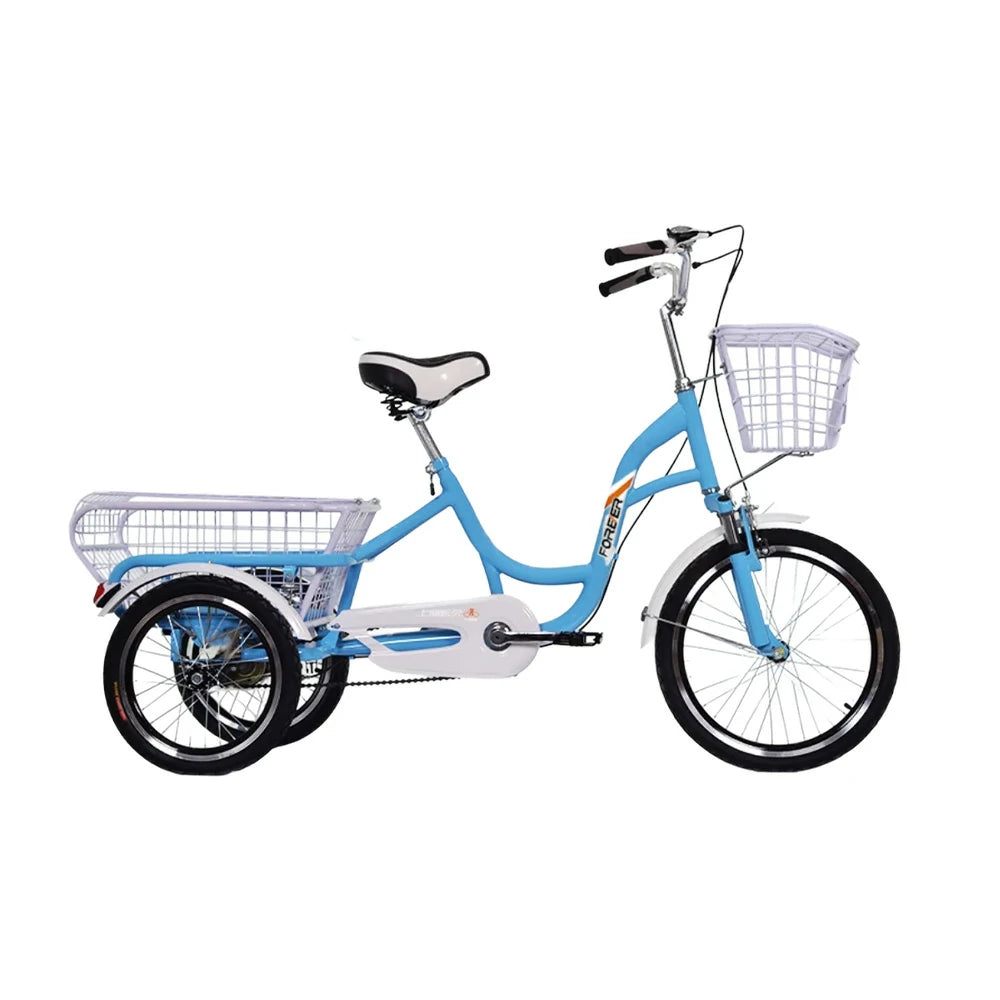 VOLTUS Adult Three Wheel Bicycle Single Speed Upgraded Seat Comfort Tire Reinforcement-Red/Blue/Silvery