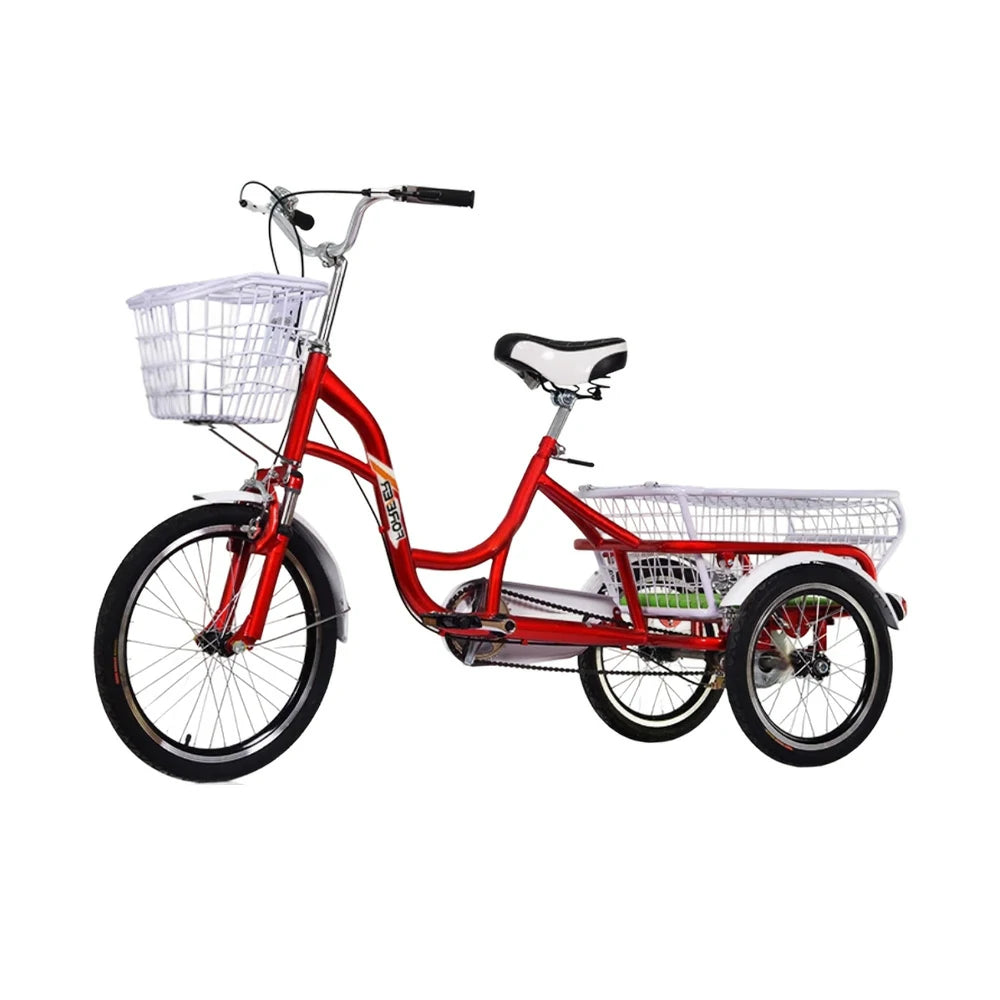 VOLTUS Adult Three Wheel Bicycle Single Speed Upgraded Seat Comfort Tire Reinforcement-Red/Blue/Silvery